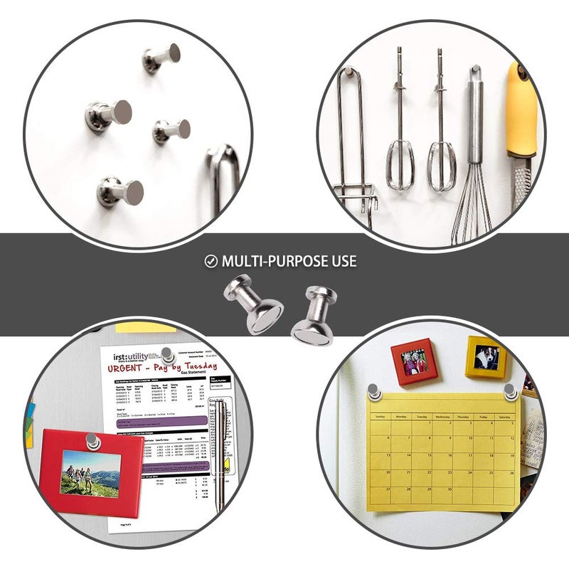 Buvunt Magnetic Push Pins for Refrigerator Magnets, 16pcs Brushed Nickel for Office, Whiteboard, Map Magnets - Image 3